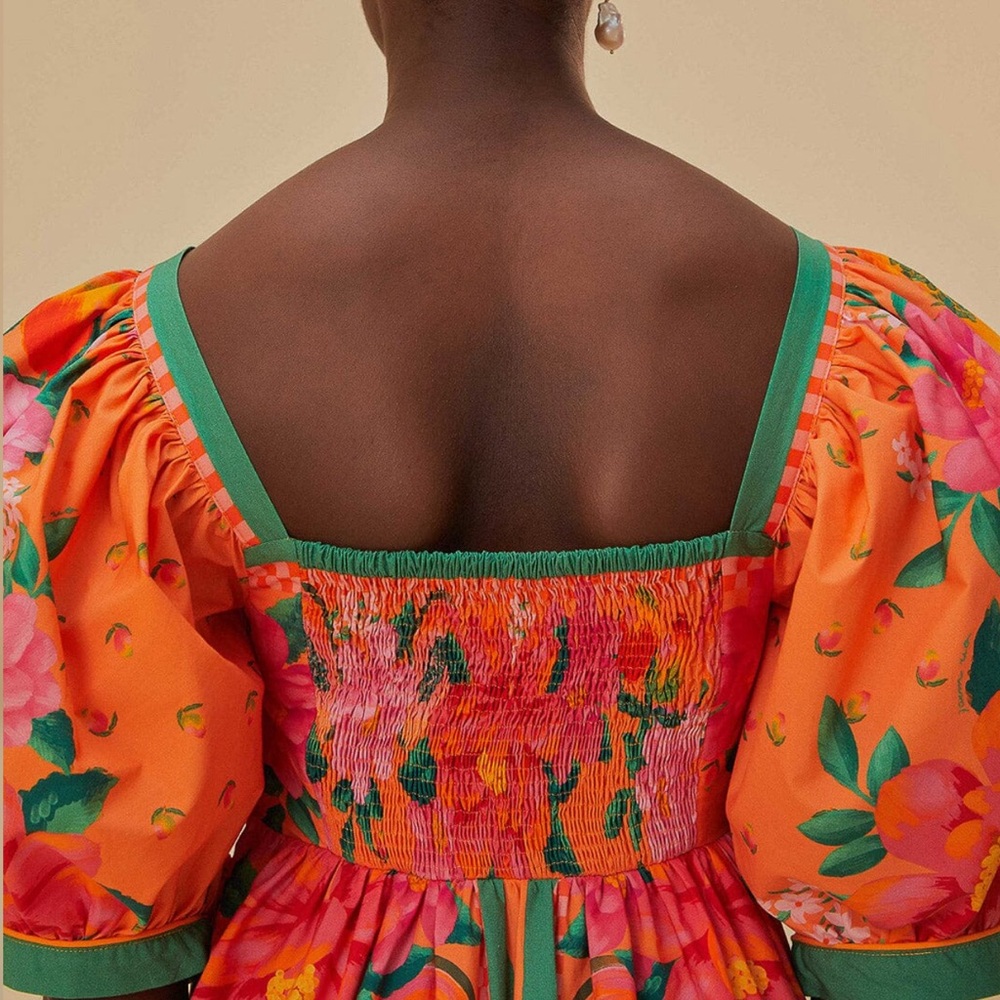 FARM Rio Orange Floral Midi Dress - Picture 8 of 12